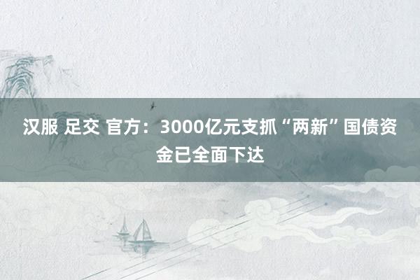 汉服 足交 官方：3000亿元支抓“两新”国债资金已全面下达