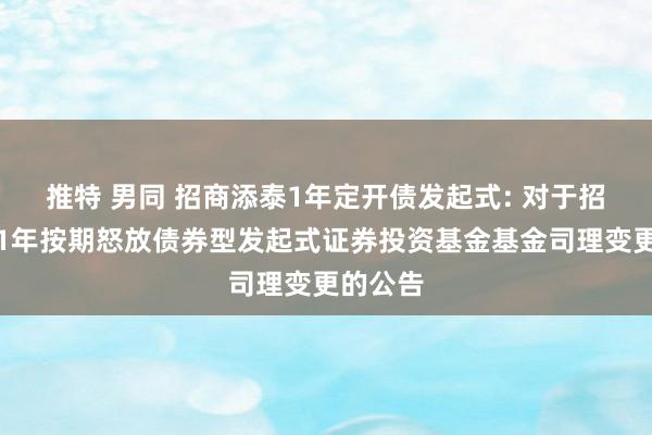 推特 男同 招商添泰1年定开债发起式: 对于招商添泰1年按期怒放债券型发起式证券投资基金基金司理变更的公告