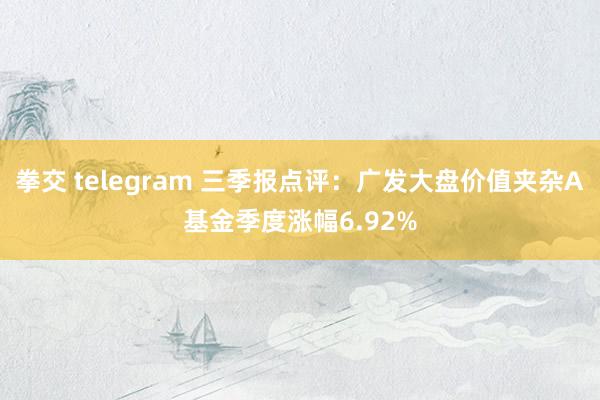 拳交 telegram 三季报点评：广发大盘价值夹杂A基金季度涨幅6.92%