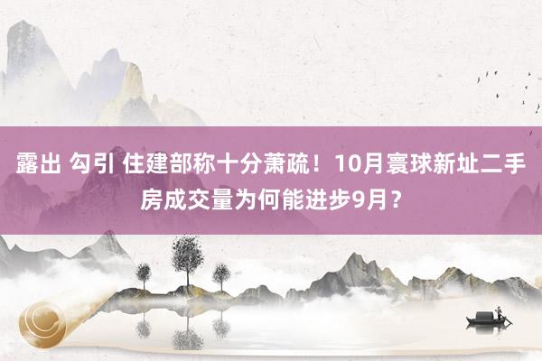 露出 勾引 住建部称十分萧疏！10月寰球新址二手房成交量为何能进步9月？