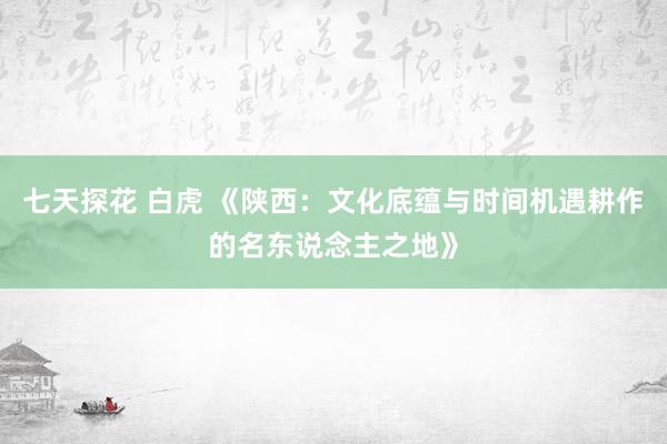 七天探花 白虎 《陕西：文化底蕴与时间机遇耕作的名东说念主之地》